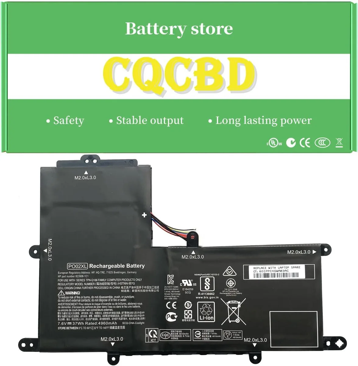 NShi NShi CQCQ PO02XL 7.6V 37Wh 11-R 11-R010NR HSTNN-DB7G TPN-Q166 laptop battery — product photo