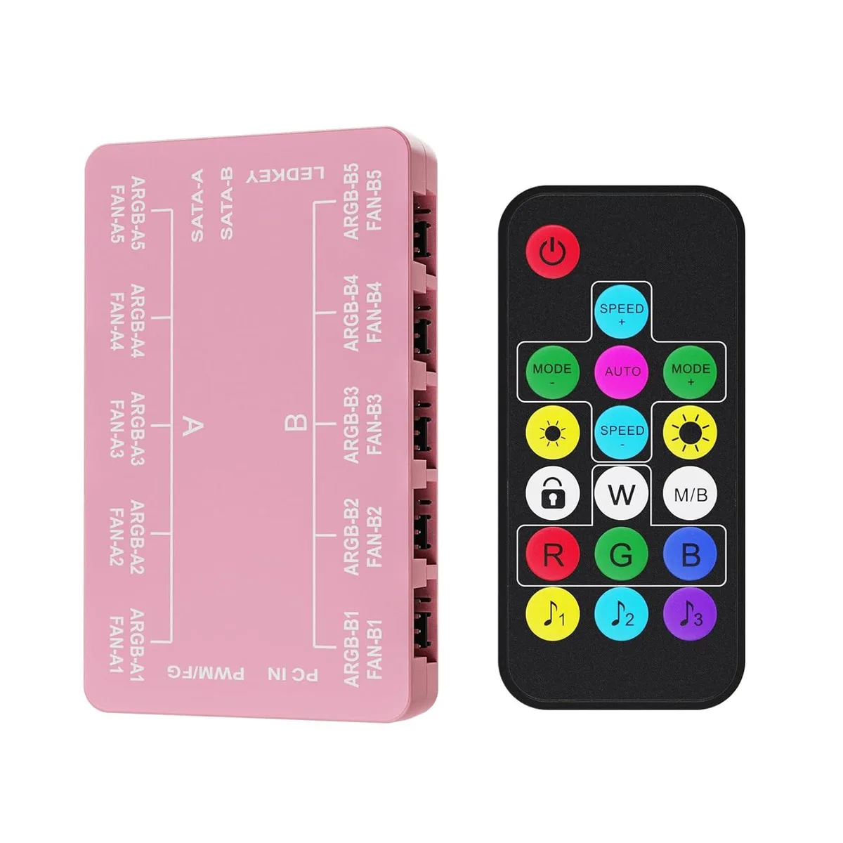Vetroo Vetroo 20-Port Fan Hub with Remote, SATA Power, 10 PWM + 10 ARGB (Pink) — product photo
