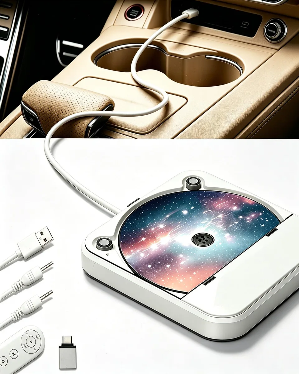  Portable CD Player White USB AUX 5.5in 0.9lb — product photo