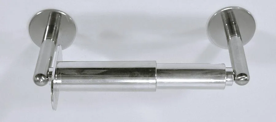 Polished stainless steel double post toilet paper holder horizontal orientation ADA compliant