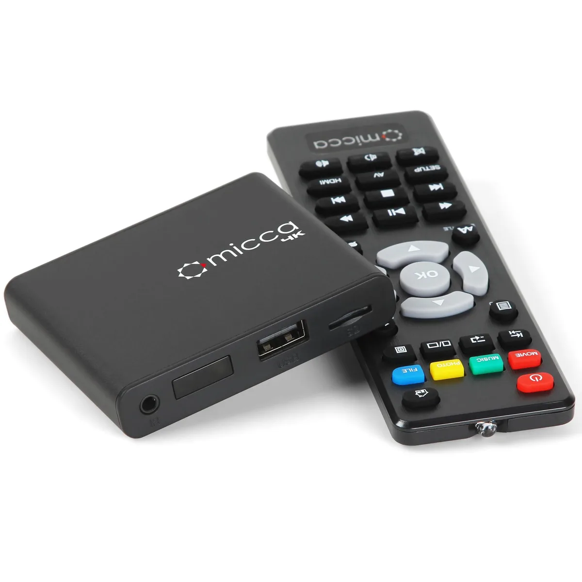 Small black rectangular media player, 62 grams, HDMI and AV ports, USB and microSD slots