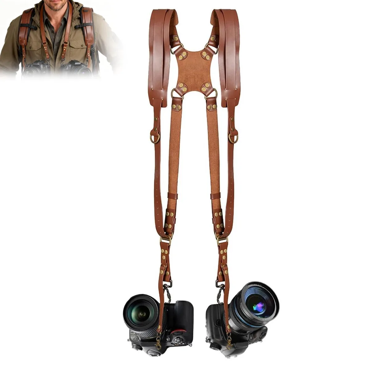  Patravious Camera Harness02 Dual Camera Harness Leather Blue Southwest Large 23.6 inch — product photo