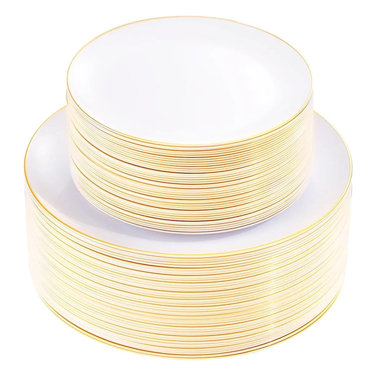 White rectangular plastic plates with gold rim, 30 pieces