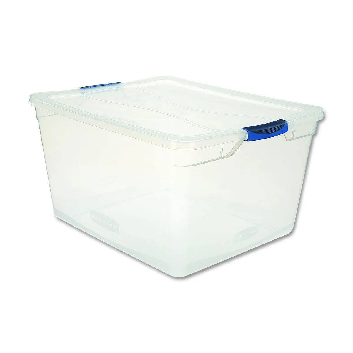 Clear plastic storage bin with latch lid and recessed handles