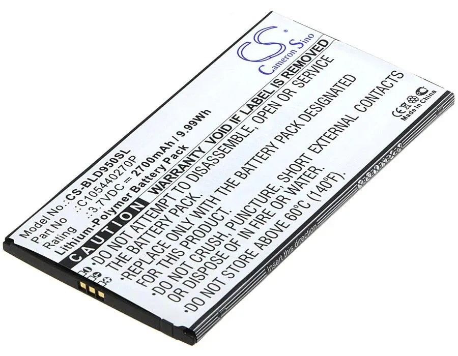 Rectangular black replacement battery with label and contacts
