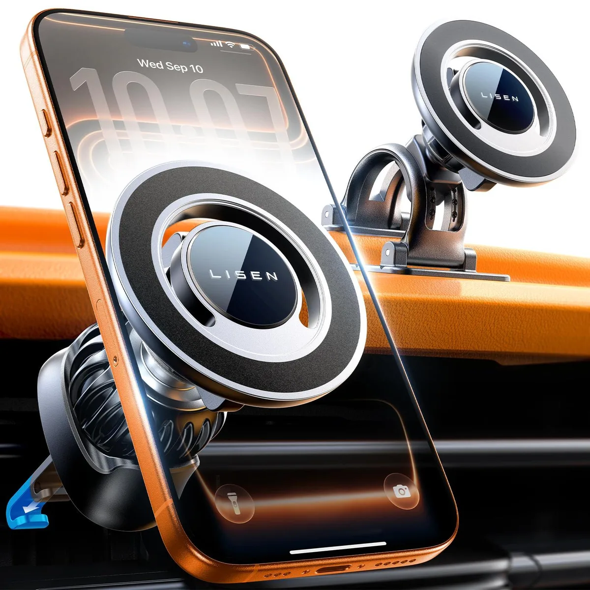  LISEN E76-black Magnetic Phone Mount Dashboard Vent 360° MagSafe iPhone 12-17 Black — product photo