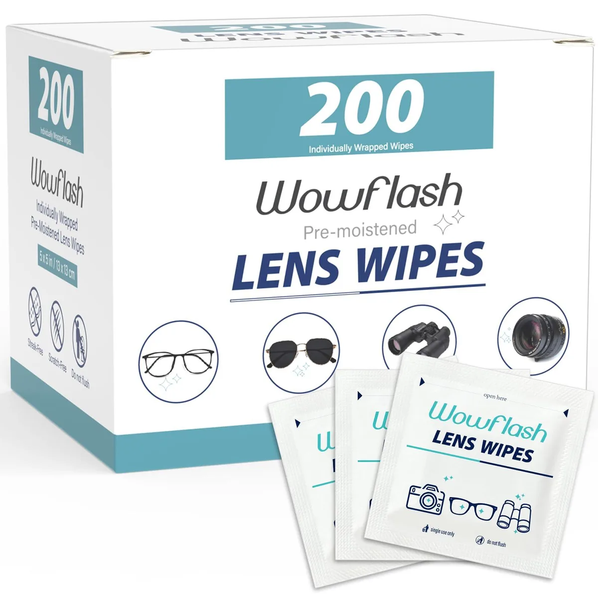  Wowflash Lens Wipes 200 Count Glass Care — product photo