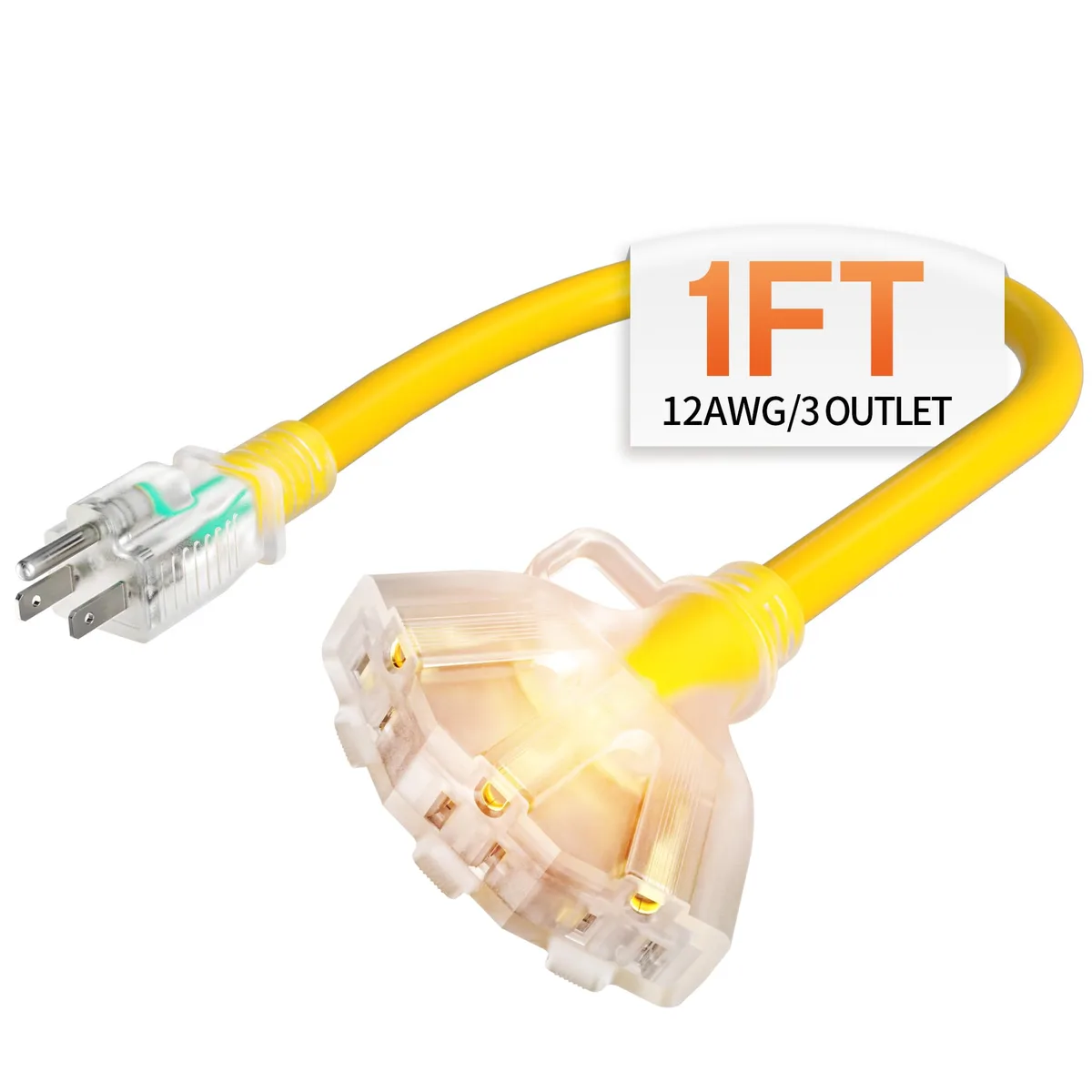  Deeklify 1 ft 12 Gauge 3 Outlet Power Splitter Cord Yellow — product photo