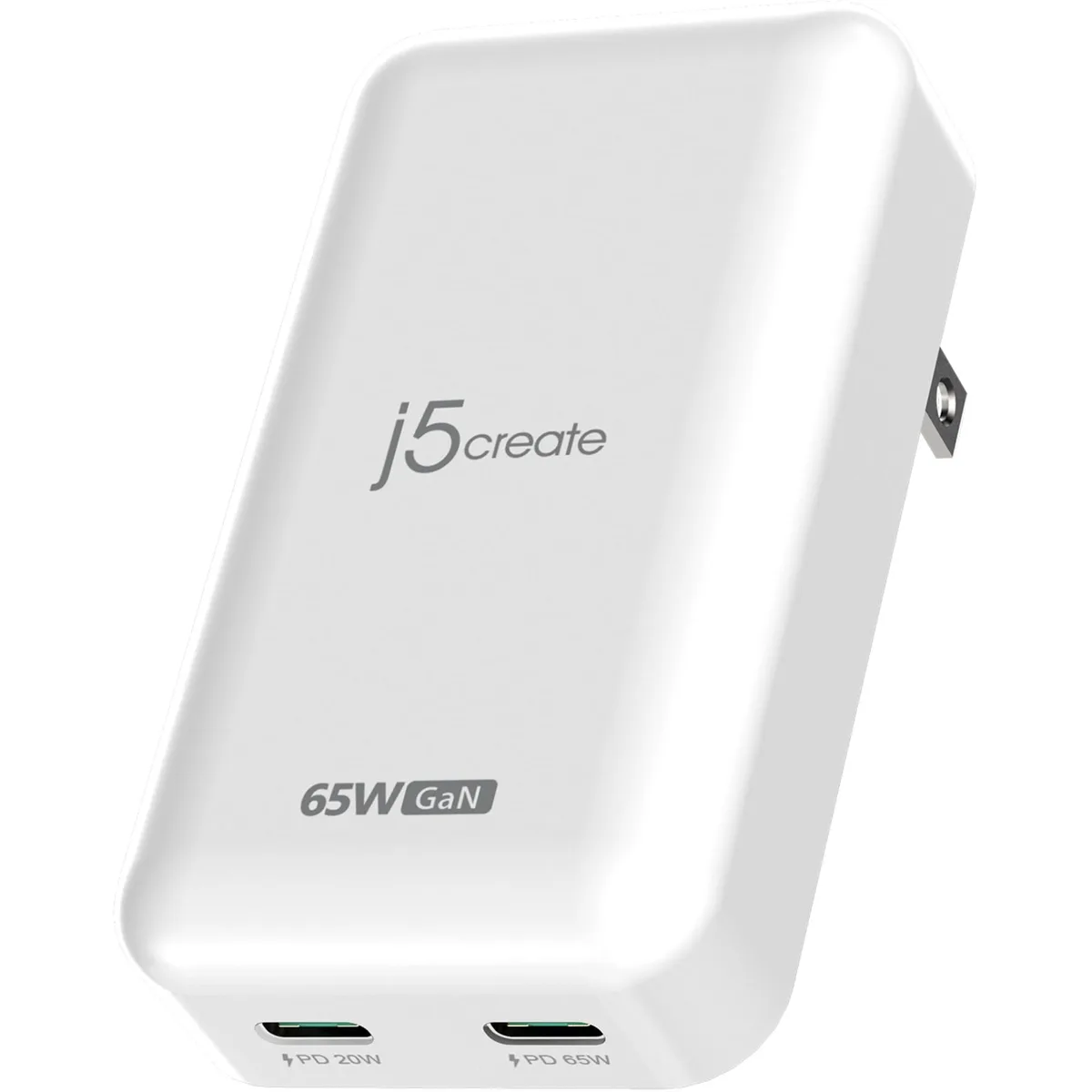 j5create j5create 65W GaN Slim 2-Port USB-C PD Charger White JUP2465 — product photo