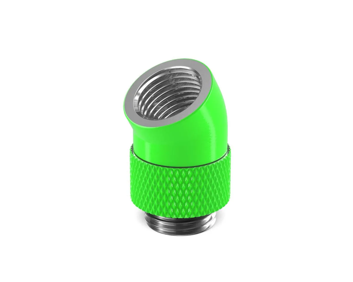 PrimoChill PrimoChill Male to Female G1/4 30 Degree Rotary Elbow Fitting UV Green diy cooling — product photo
