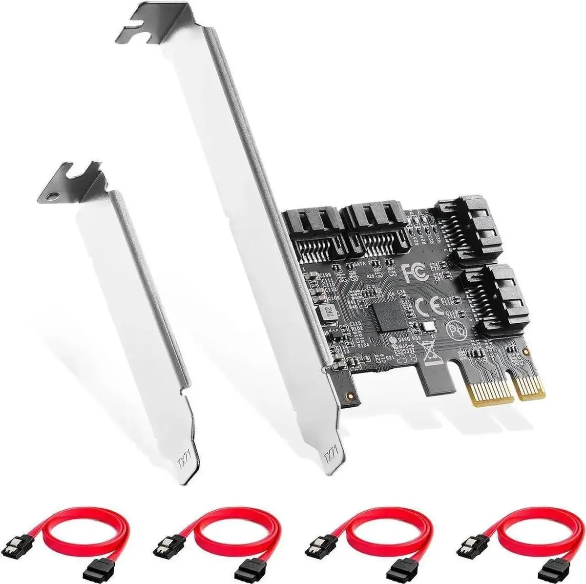 SMUGDESK SMUGDESK PCIe x1 to 4-Port SATA 3.0 Expansion Card with 4 Cables & Low Profile Bracket — product photo