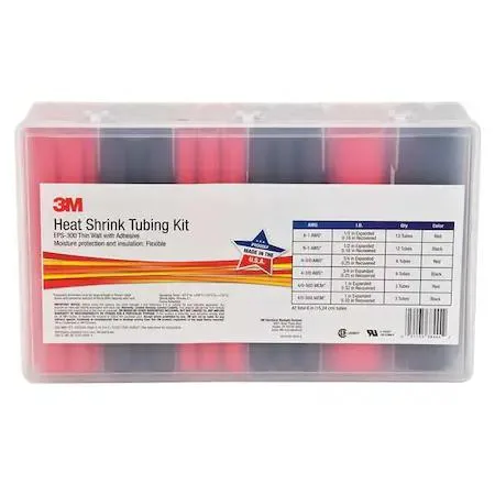Black and red adhesive-lined heat-shrink tubes in a 42-piece kit, multiple diameters, 6-inch sticks