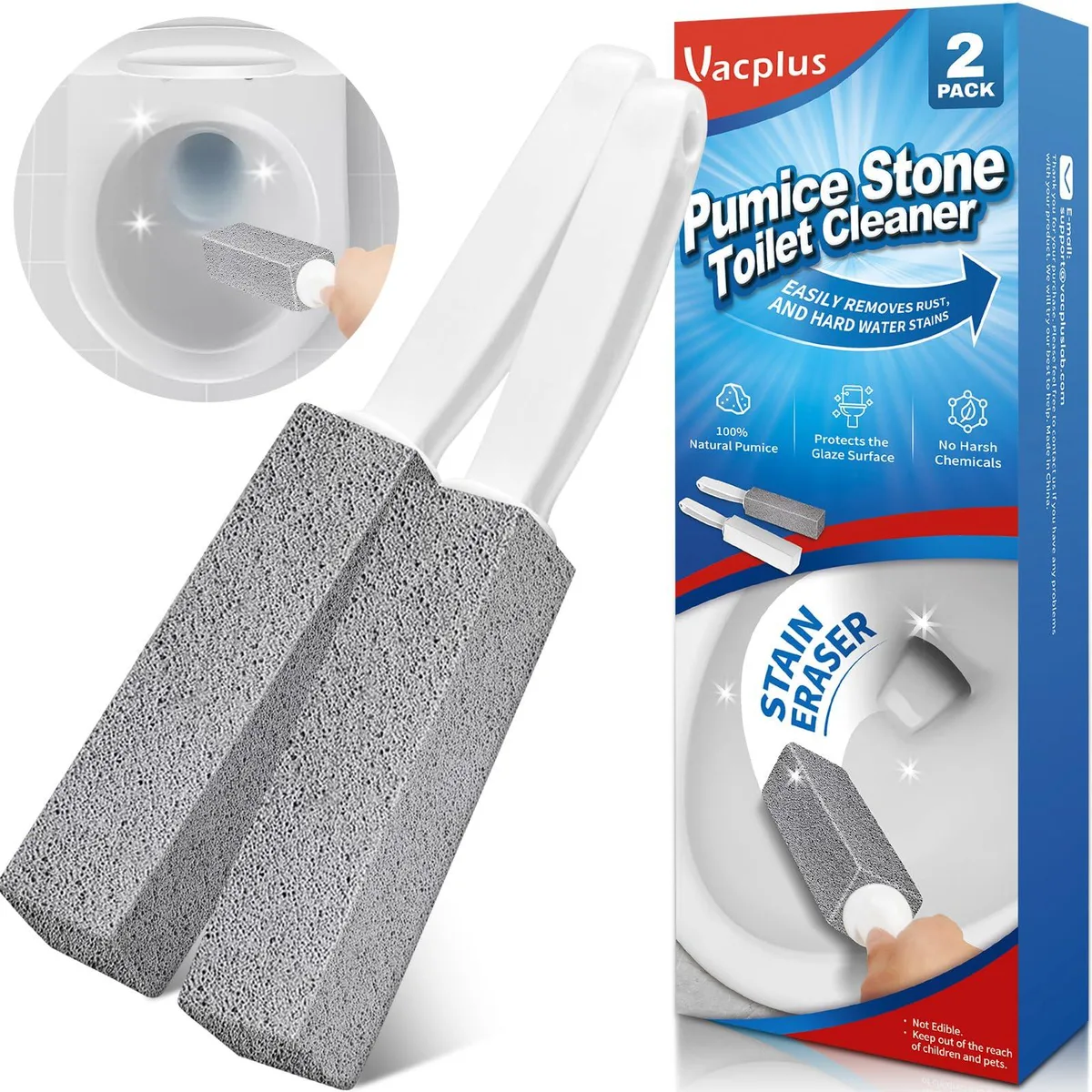 Vacplus Pumice Stone Toilet Cleaner 2 Pack Long Handle — product photo