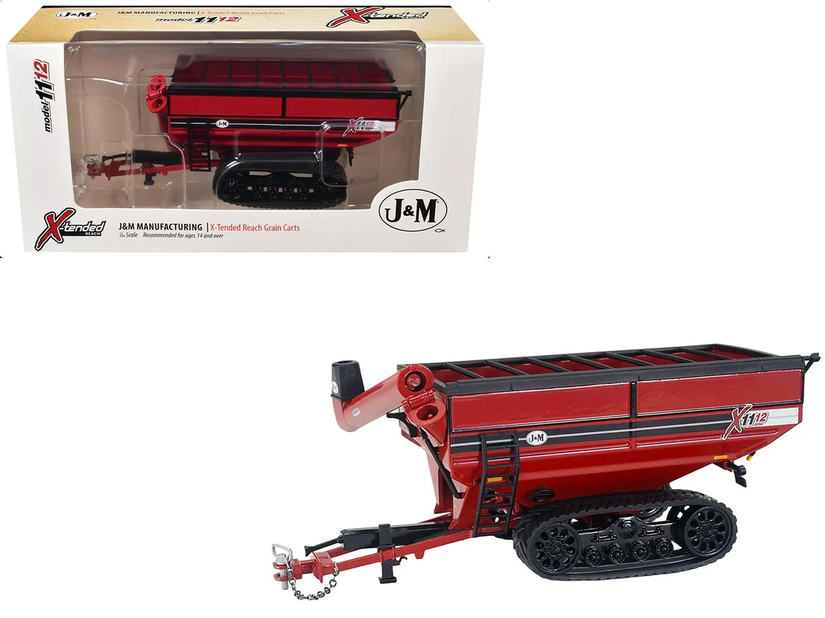 SpecCast Collectibles SpecCast Collectibles J&amp;M 1112 X-Tended Reach Grain Cart with Tracks Red 1/64 Diecast hobby collectible — product photo