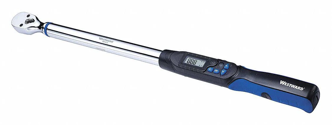 Silver electronic torque wrench with digital display and 1/2 inch drive