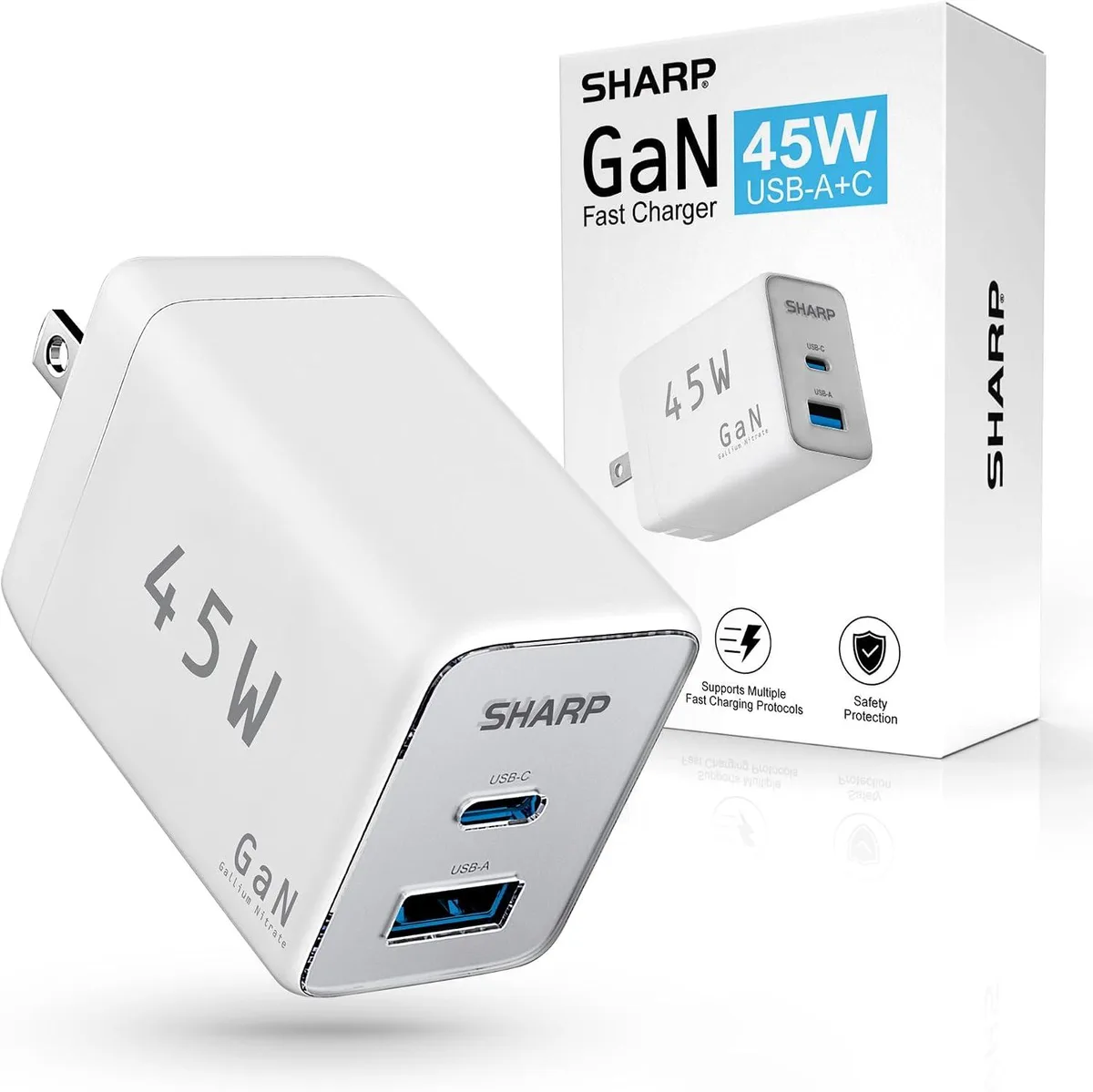 ONITOON ONITOON USB C Charger 45W 2 Port (USB A+C) Compact Foldable GaN White — product photo