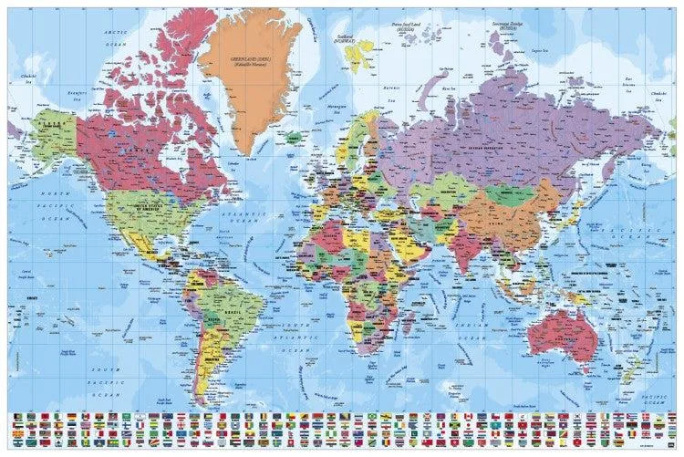 World map poster print 34 by 22 inches on heavy stock paper