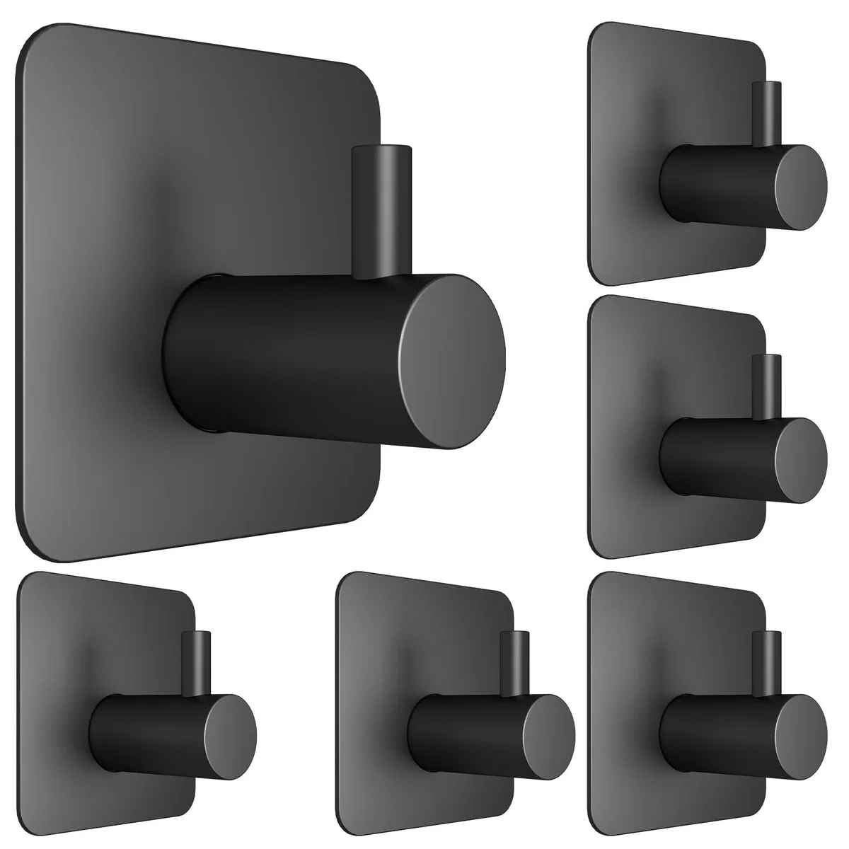 12 stainless steel adhesive hooks in black finish