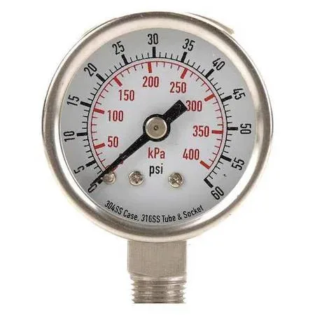 Value Brand Value Brand Commercial Pressure Gauge 0 to 60 psi 1 1/2 in Dial 1/8 in — product photo