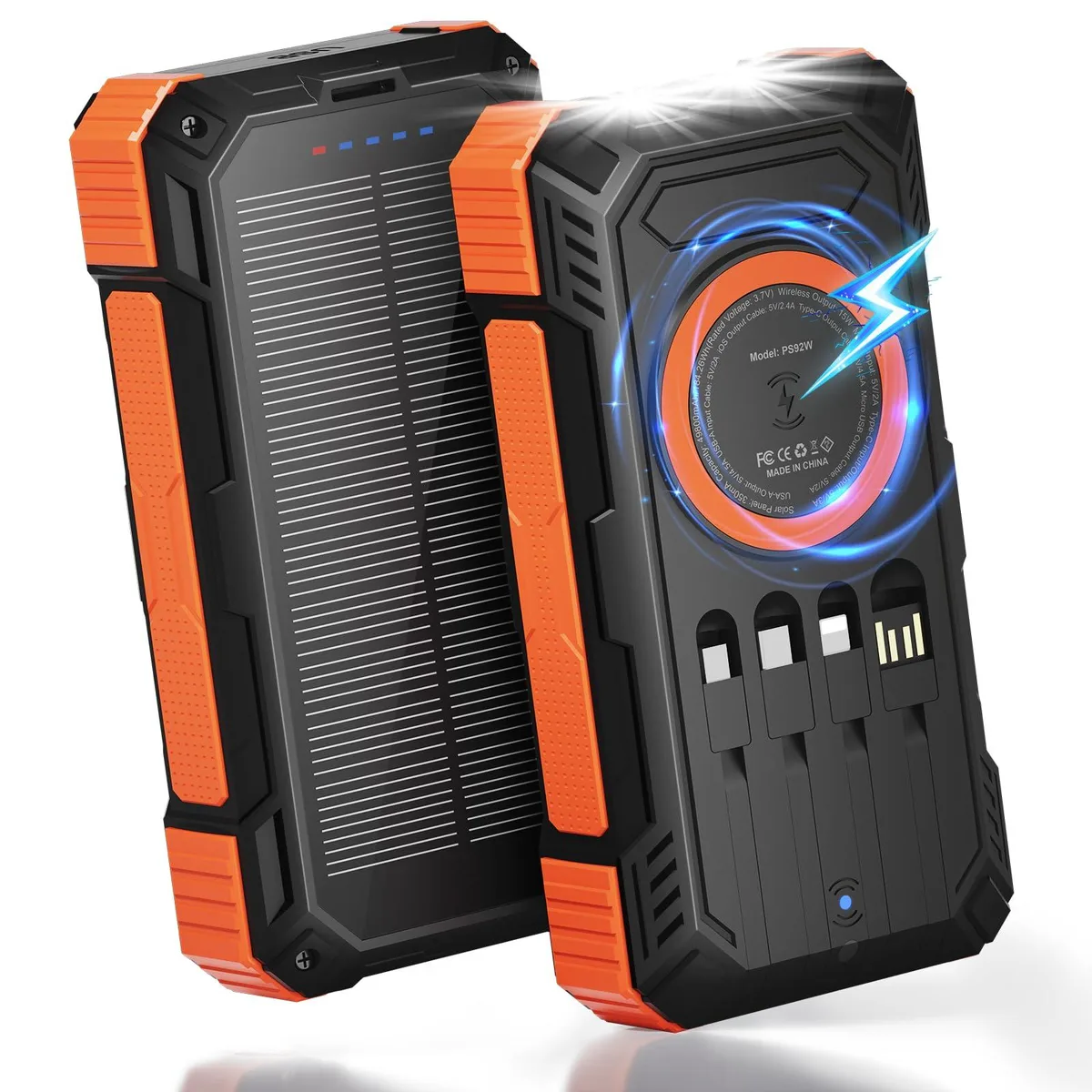  ERRBBIC PS92W power bank 49800mAh 22.5W 15W wireless solar orange — product photo