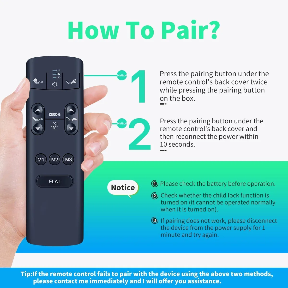 Rectangular black remote with backlit buttons for adjustable bed