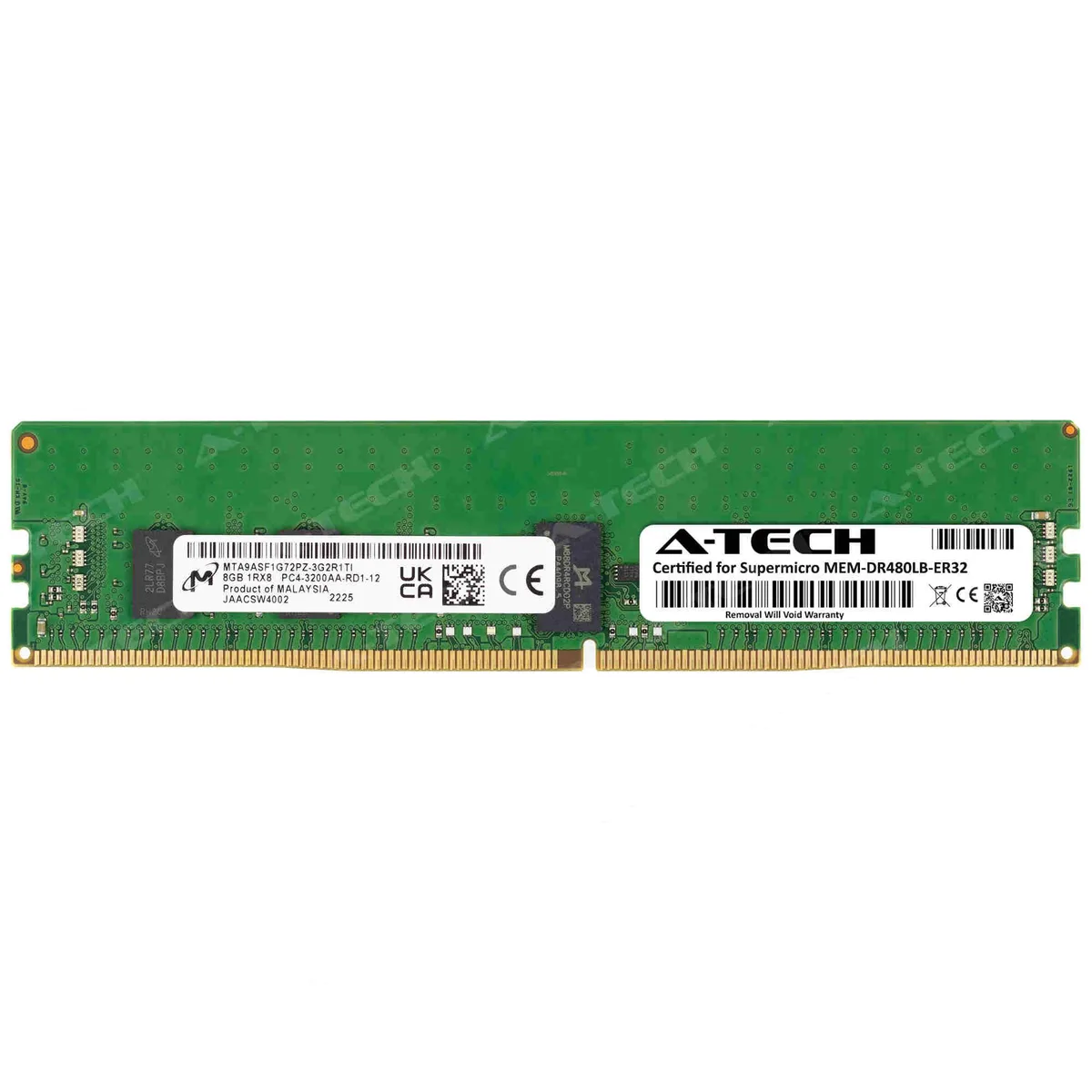 A-Tech A-Tech Supermicro Certified 8GB DDR4 3200MHz ECC RDIMM 1Rx8 CL22 1.2V 288-Pin Server Memory — product photo