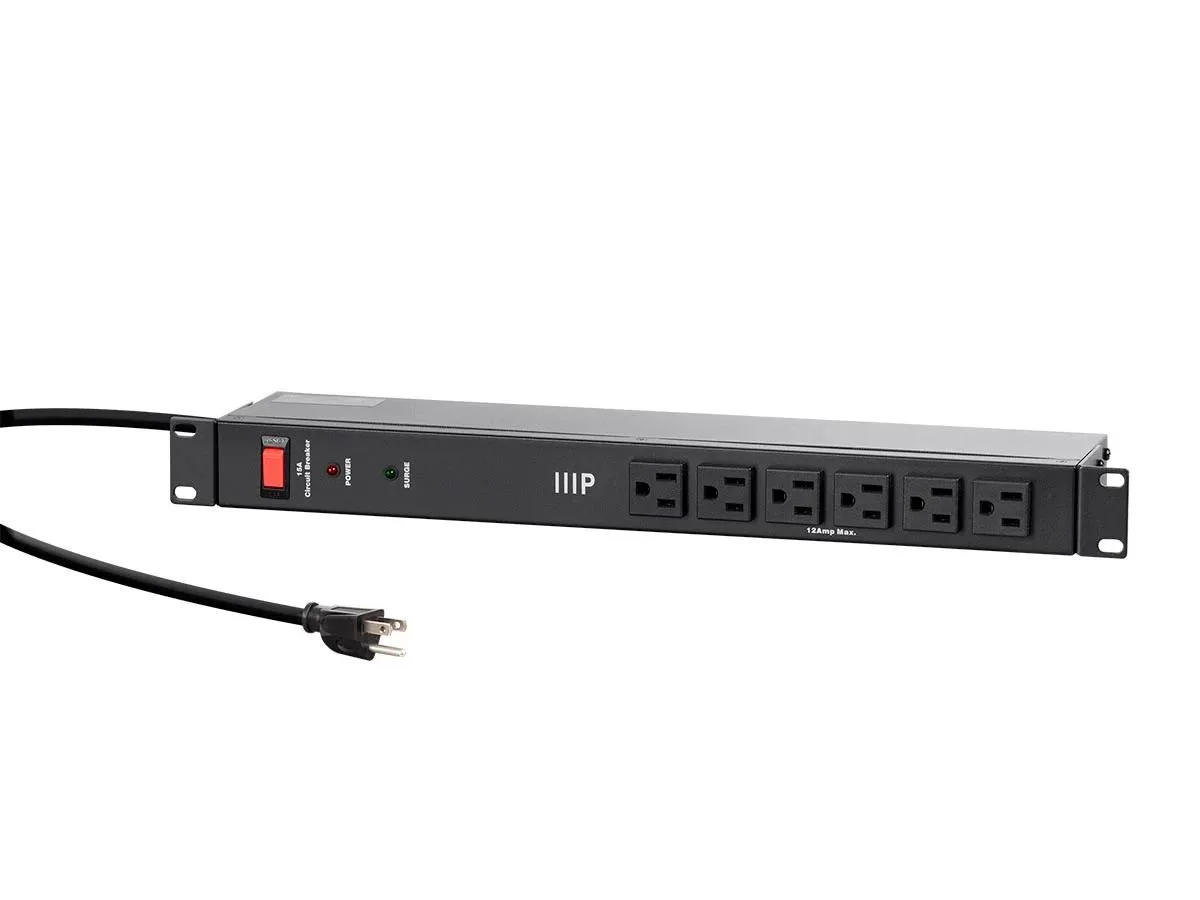 Monoprice Inc. Monoprice 140002 14 Outlet 1U Rackmount PDU 15A 120V 1.8m Cord 1050J Black — product photo