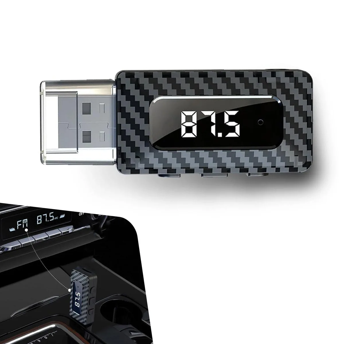 Small black Bluetooth adapter with 3.5mm AUX cable for car audio