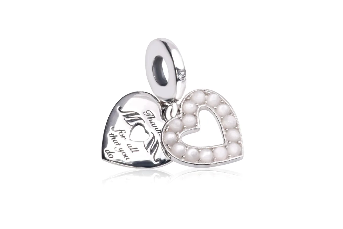 PANDORA PANDORA Pearlescent White Heart Double Dangle Charm bracelet — product photo