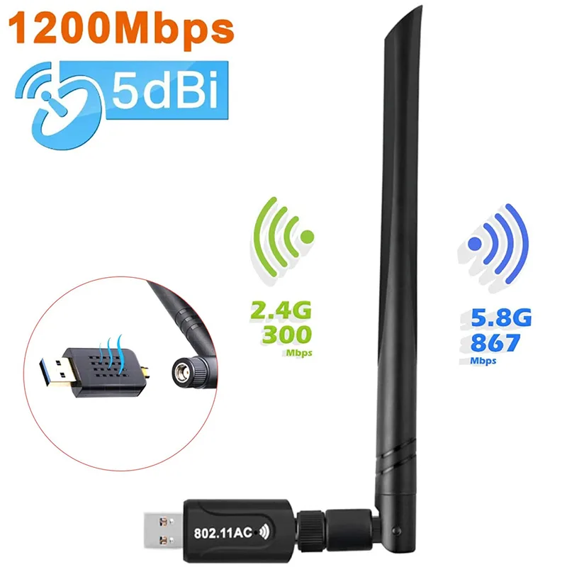 SMA SMA USB 3.0 Wi-Fi Adapter AC1200 Dual Band Black — product photo