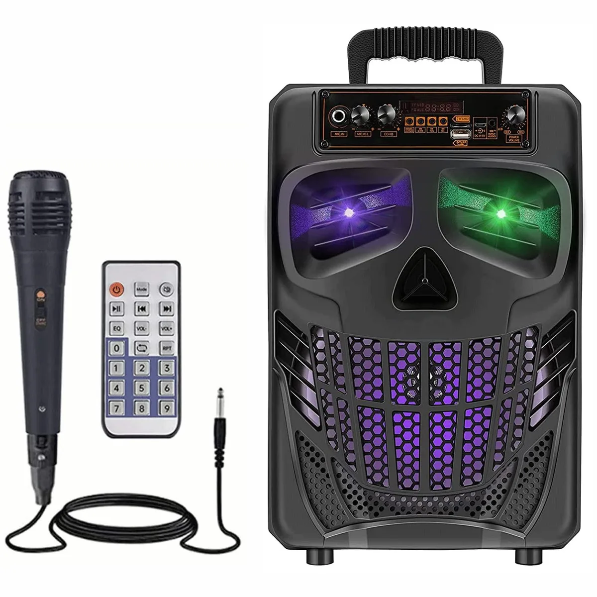  Aesackir B-S08 Portable Speaker 100W 8in Subwoofer 5.1 Bluetooth FM TF Card Remote LED Lights Mic — product photo