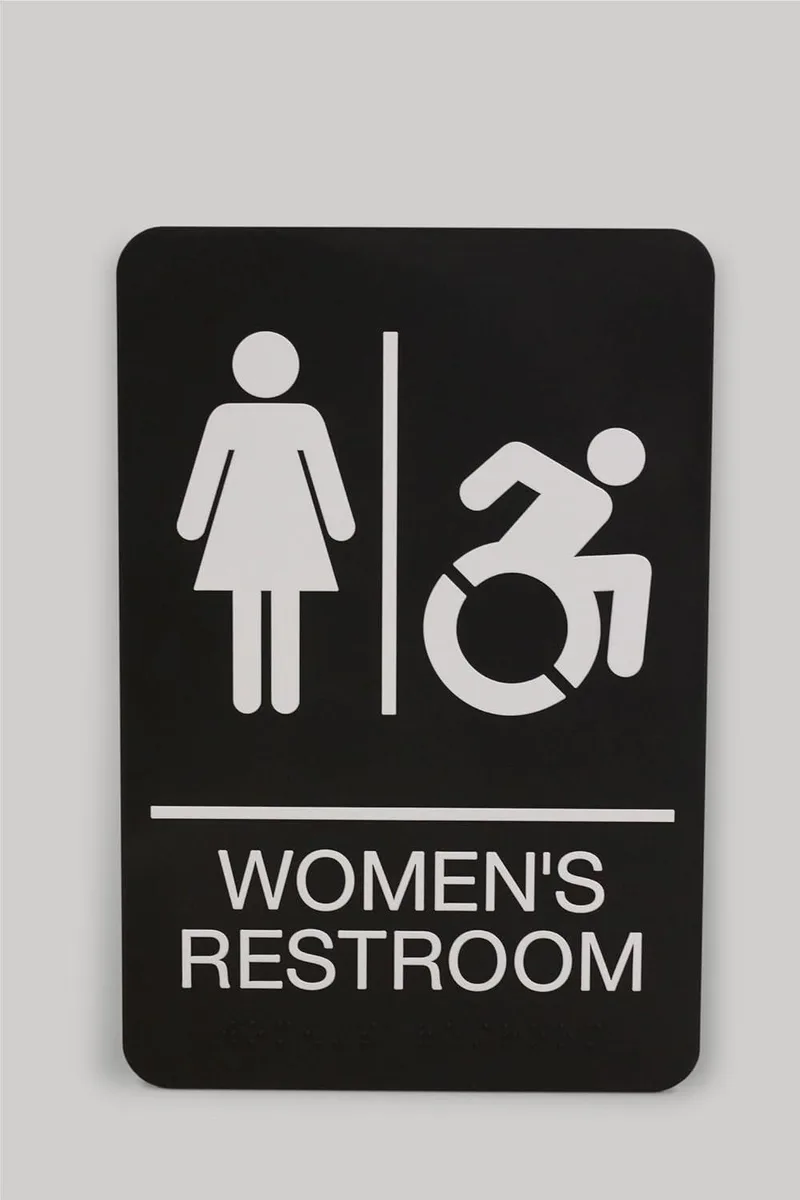 U. S. Stamp &amp; Sign U. S. Stamp &amp; Sign Women's Restroom Sign 6 x 9 Black Face White Graphics 7778 — product photo