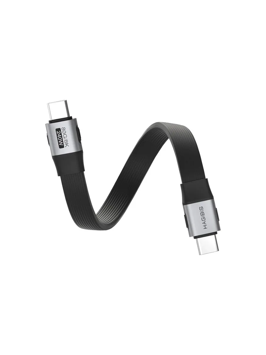 Short white USB-C to USB-C flat cable, 0.33ft