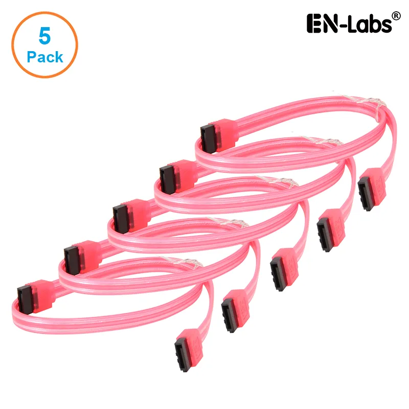 EN-Labs EN-Labs 5PKSATAIII45CMRD 5-pack SATA cable UV Red 18 inch locking latch — product photo