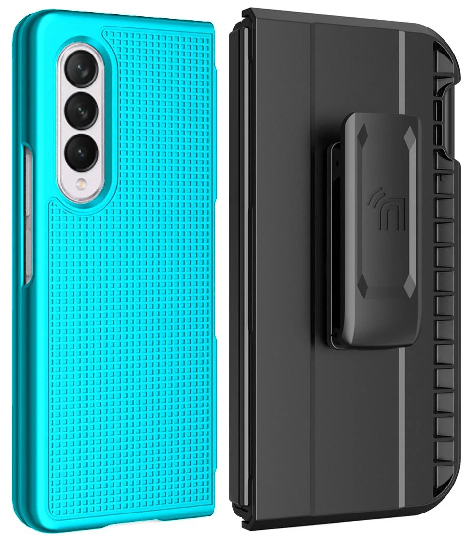 Nakedcellphone Nakedcellphone Grid Case + Holster Belt Clip S Pen Holder Teal Z Fold 3 — product photo