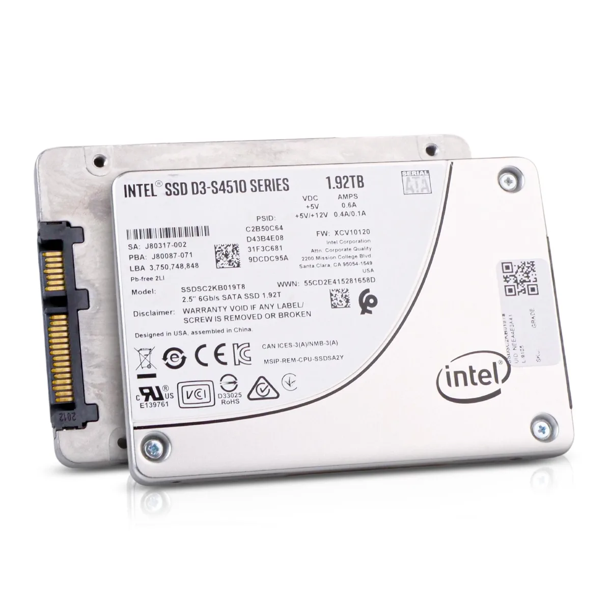 Intel Intel D3-S4510 SSDSC2KB019T8 1.92TB SATA 2.5in enterprise SSD — product photo