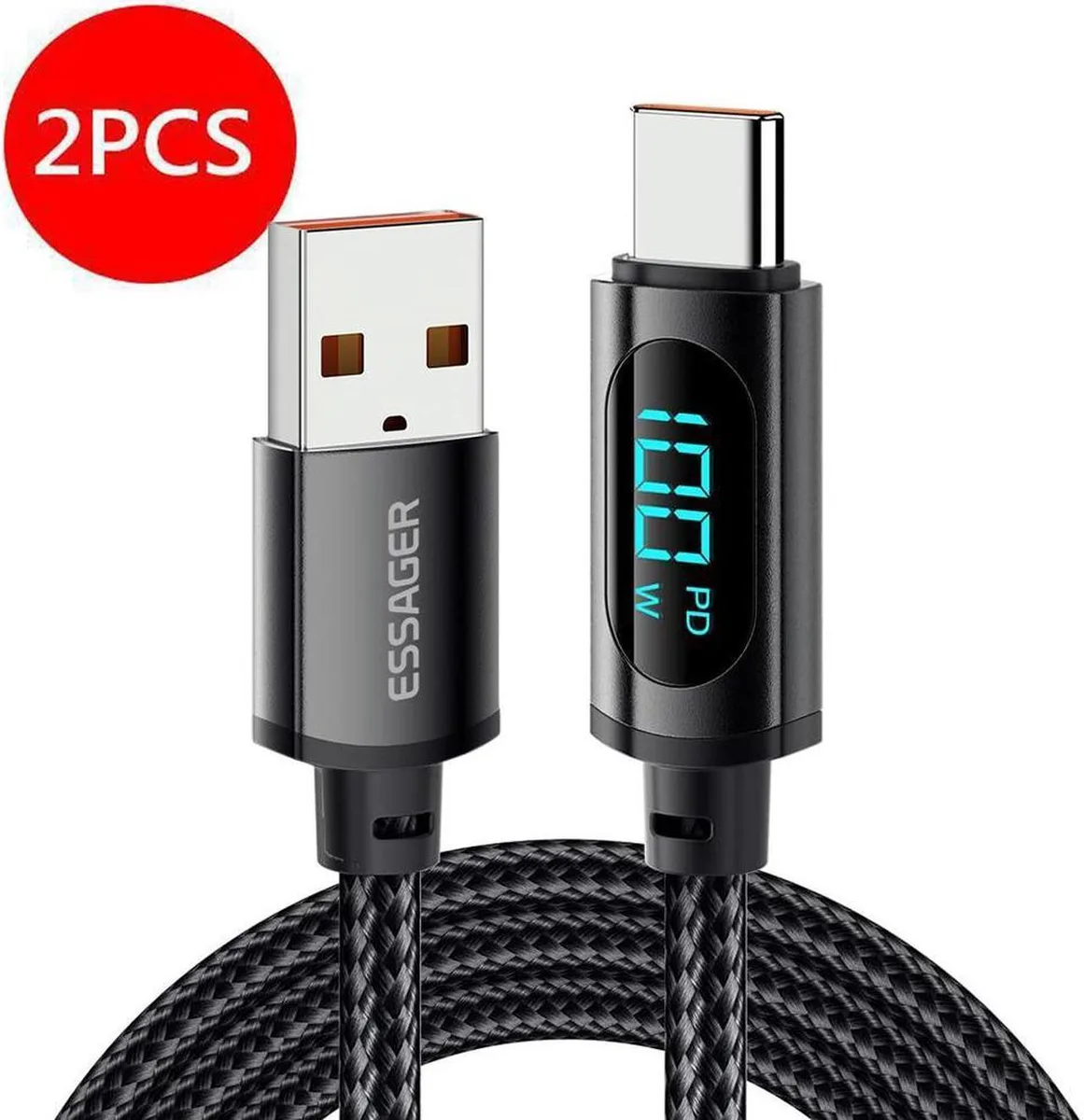 SMUGDESK SMUGDESK USB A to USB C Cable 100W 3.3ft 2-pack Blue LED — product photo