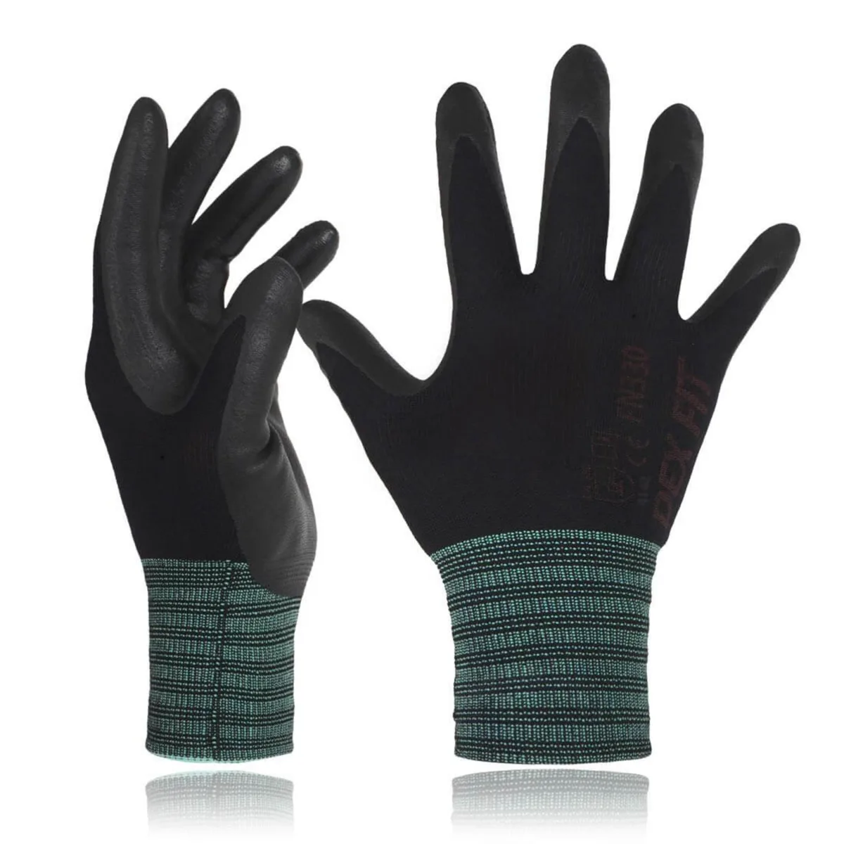 Black foam nitrile coated gloves with knit wrist cuffs
