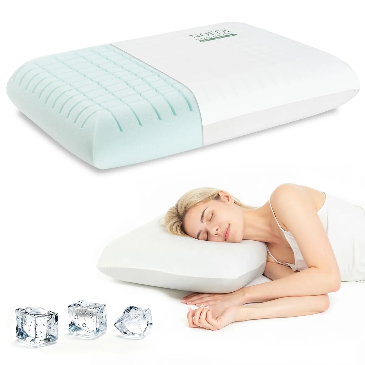 Rectangular bed pillow in white and grey with zippered cover
