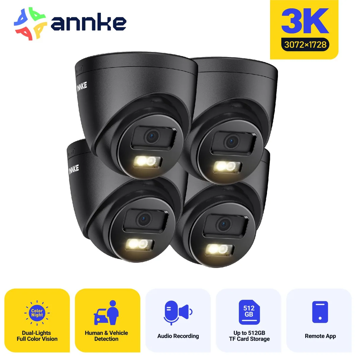 Annke Annke 4PCS 3K PoE Security Camera Surveillance Security System Black — product photo