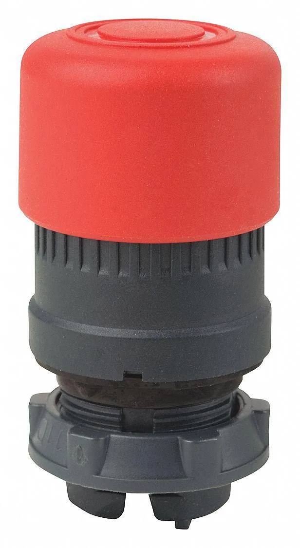 Red 30 mm emergency stop push button with plastic body and extended head