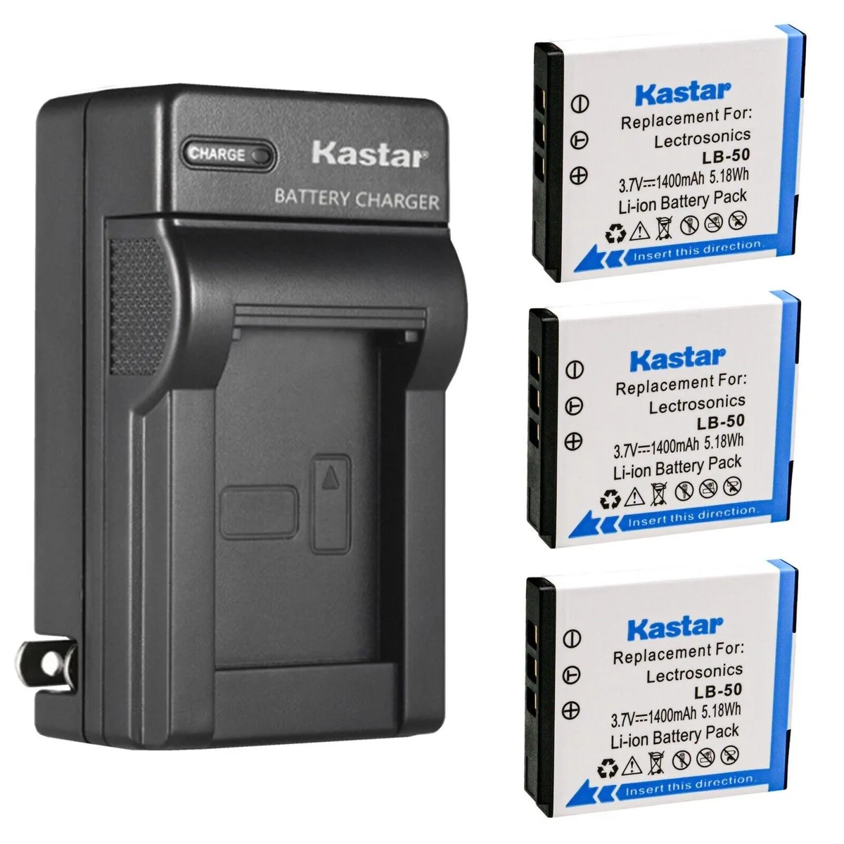 Kastar Kastar LB-50 3-pack battery &amp; AC charger 1400mAh 5.18Wh — product photo