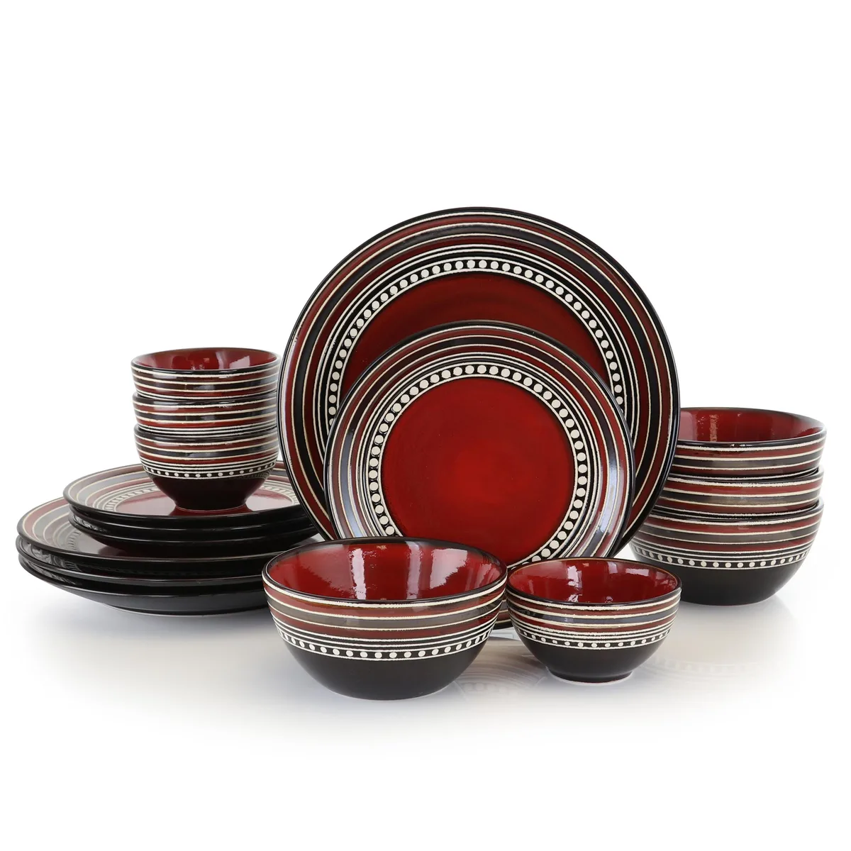 Gibson Gibson 51094645M 16 Piece Double Bowl Dinnerware Set Red — product photo