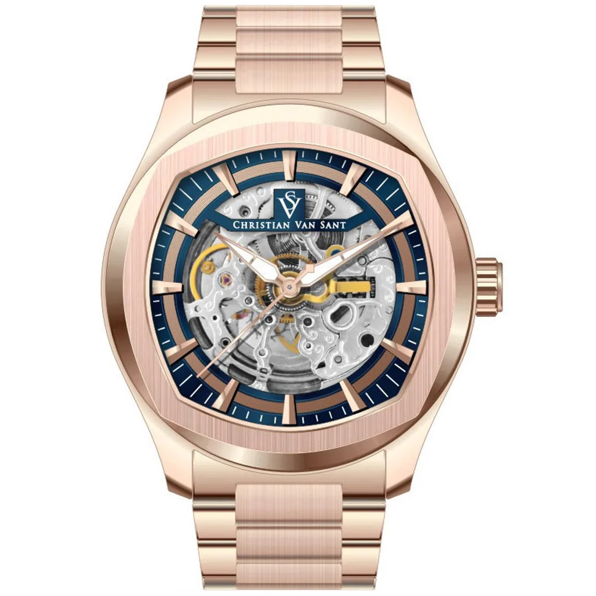 Stainless steel watch with blue dial and matching bracelet