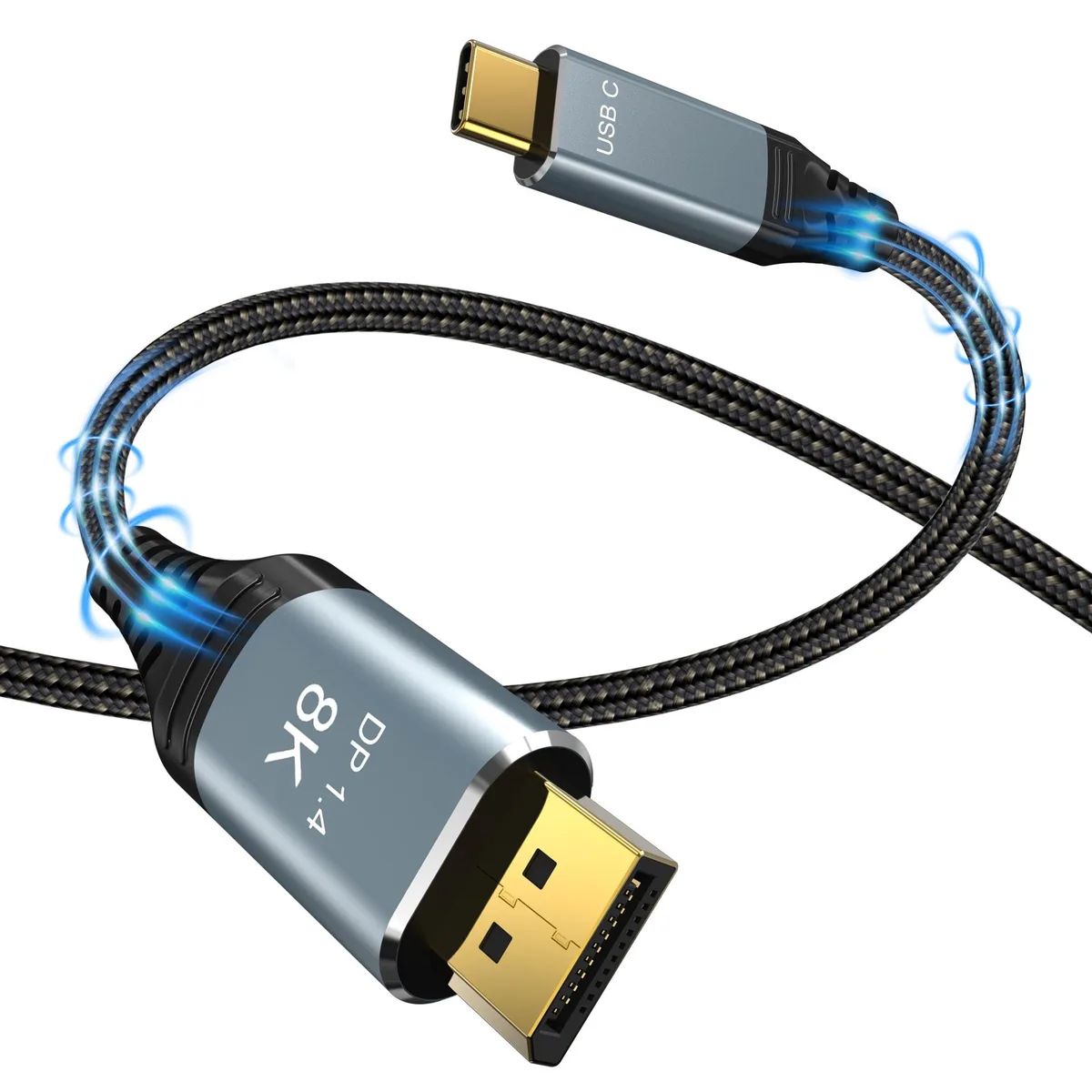LUOM LUOM TJ-A055 USB-C to DisplayPort 1.4 cable 3.3 ft 8K 60Hz 4K 144Hz 2K 240Hz 32.4 Gbps Thunderbolt 4/3 Black — product photo