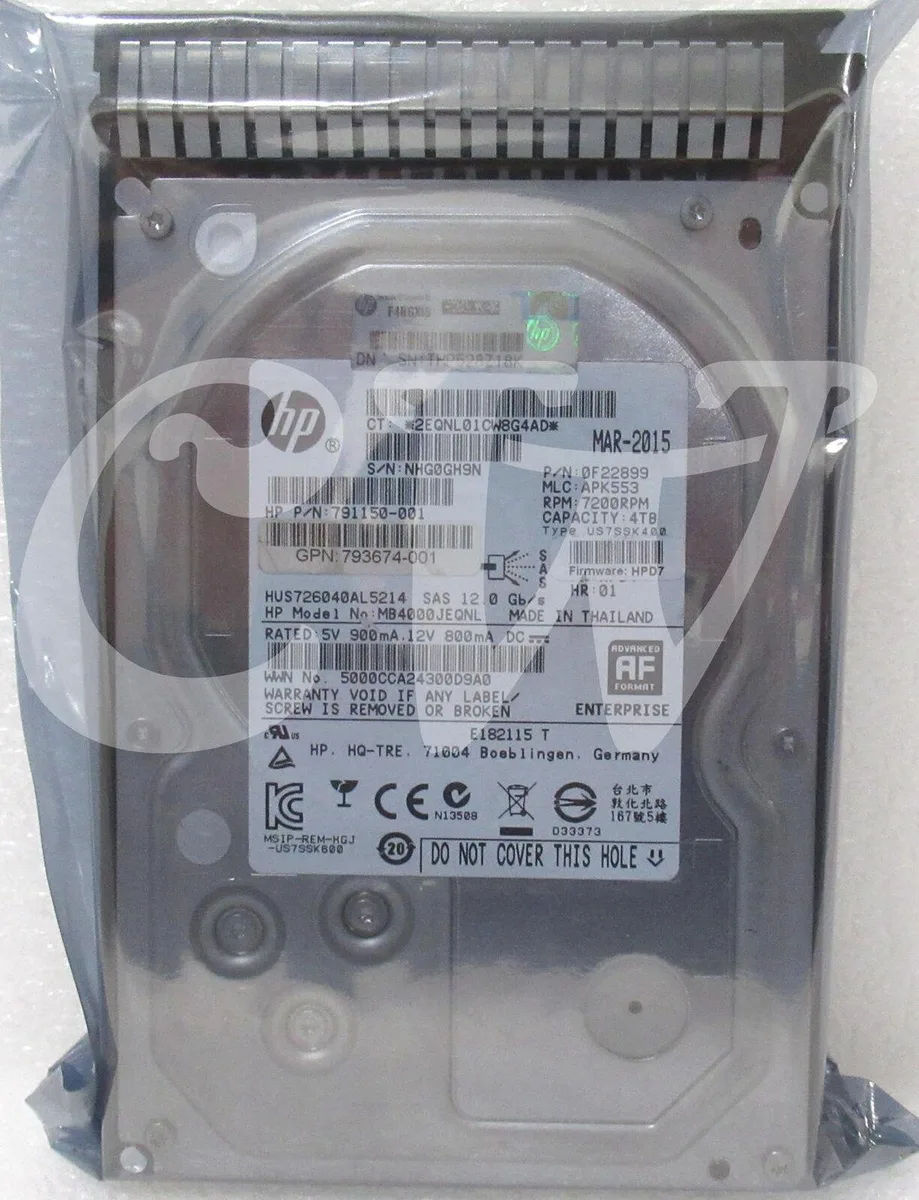 HP HP MB4000JEQNL 4TB 7200RPM SAS 12Gbps 3.5in internal hard drive with Smart Carrier — product photo