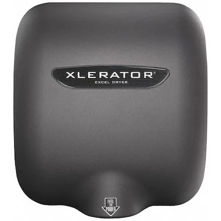 Gray wall-mounted hand dryer with textured graphite finish