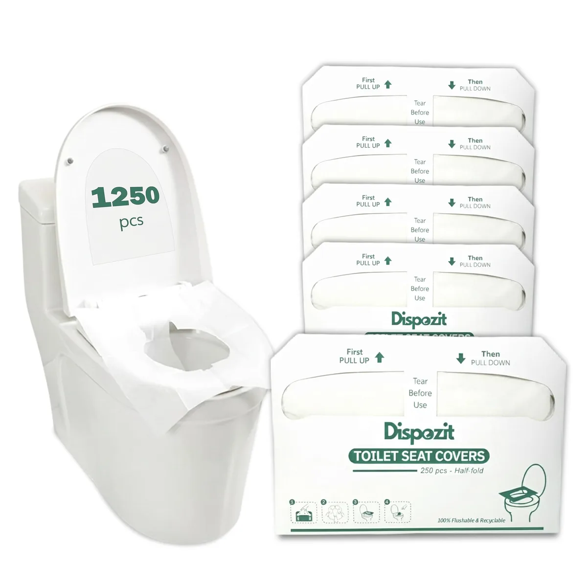 White half-fold disposable toilet seat covers in bulk packaging