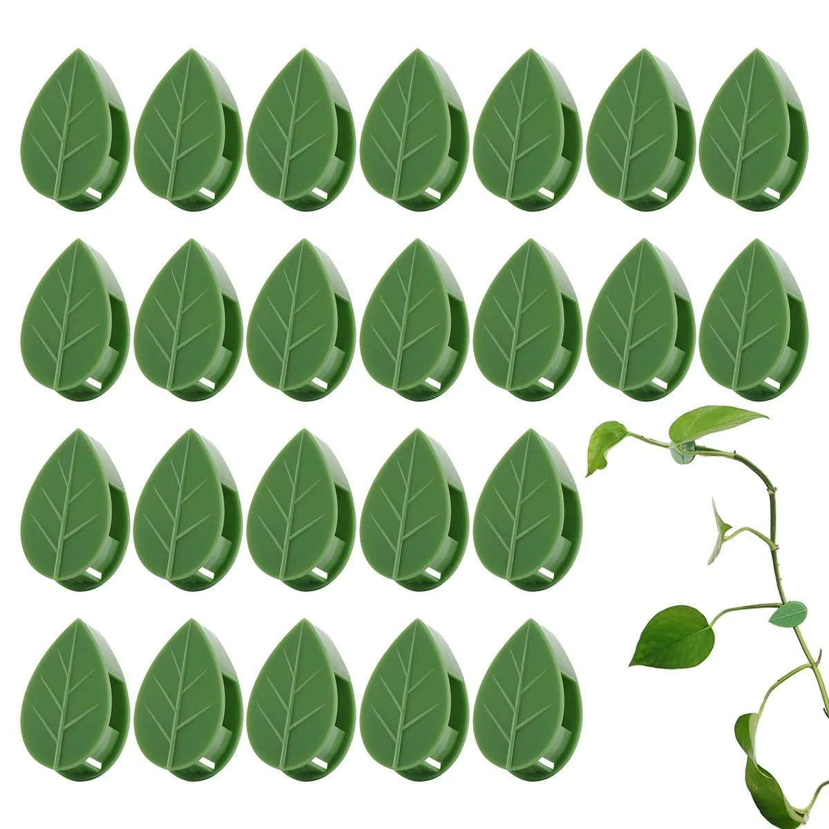Sixty green leaf-shaped clips and seventy-two clear adhesive stickers