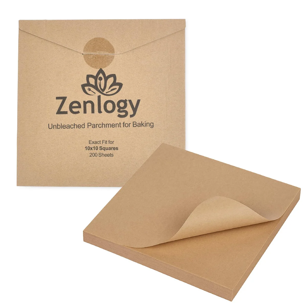 Stack of 200 unbleached brown parchment squares in a box